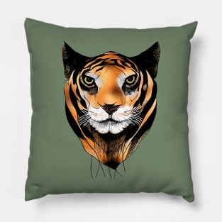 Tiger face line ink digital drawing Pillow