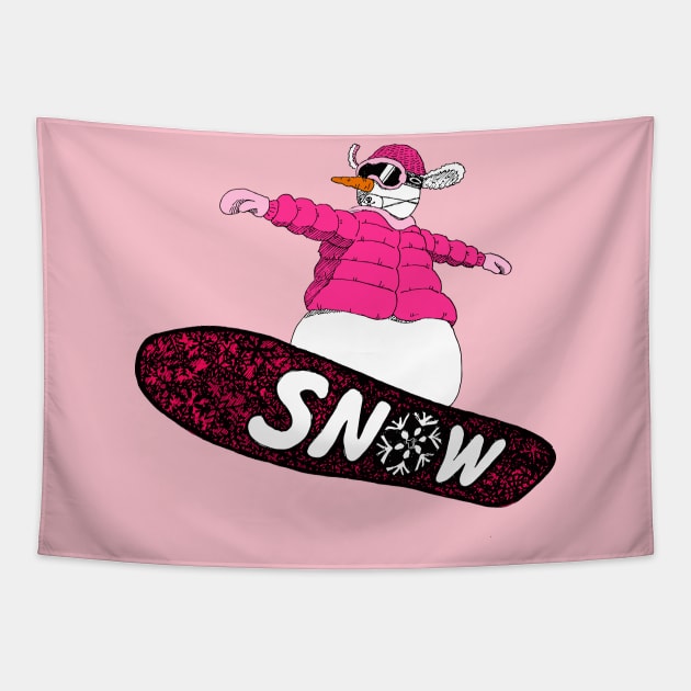 snowman on the board (pink) Tapestry by justduick