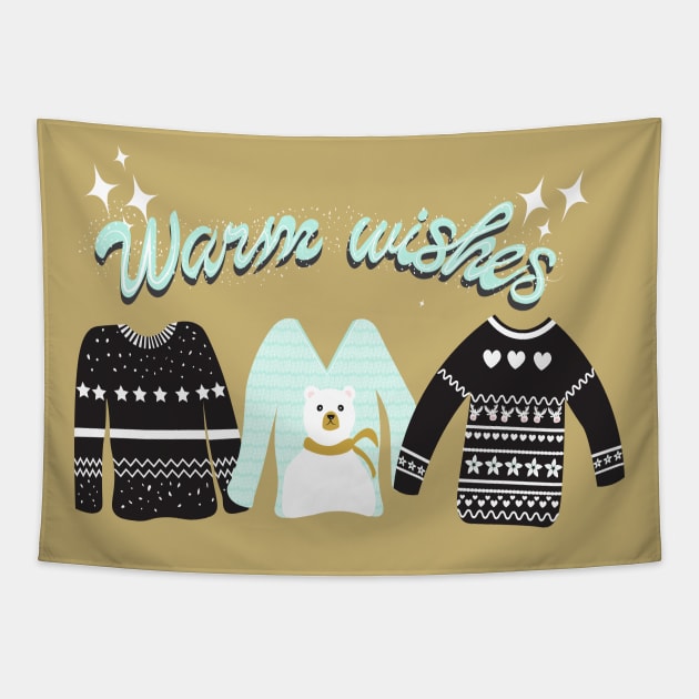 Christmas sweater warm wishes Tapestry by SweetCoolVibes