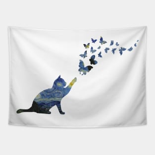 Starry Night Cat Van Gogh For Cat Lovers - Cat Butterfly Tapestry