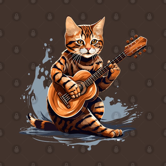 Bengal Cat Playing Guitar by Graceful Designs