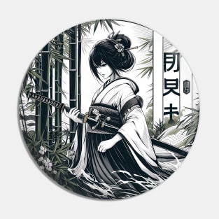 japanese woman kimono bamboo forest Pin