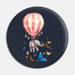 elephant flies with a balloon and a butterfly Pin