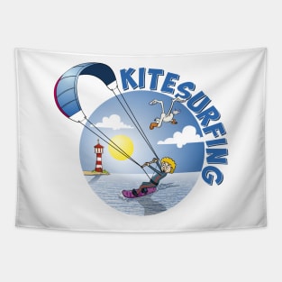 Kite surfing illustration Tapestry