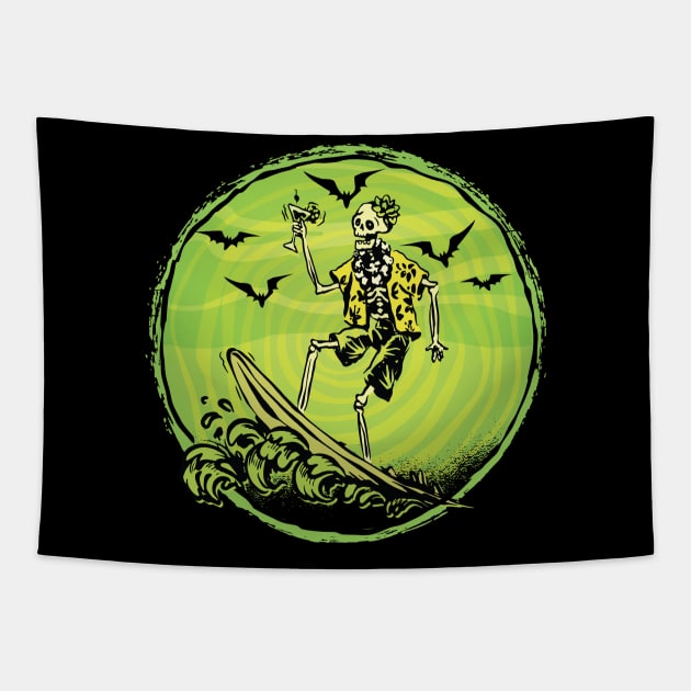 Aloha Skeleton Surfing - Surfboard Wave Vintage Graphic Tapestry by Graphic Duster