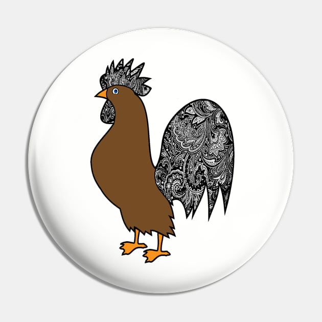Paisley Rooster Pin by woodnsheep