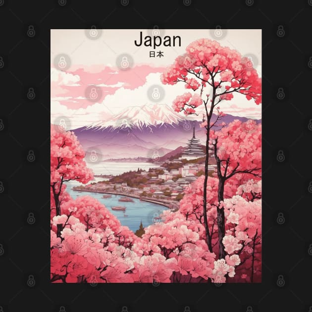 Japanese Sunrise Mt. Fuji Cherry Blossom Vintage Tourism Travel Poster by TravelersGems