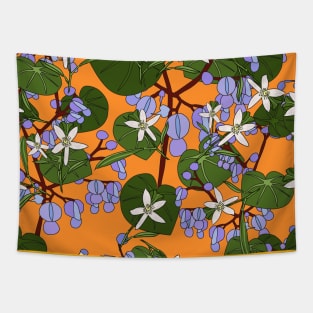 Elegant Hand Darw Tropical Flowers And Leafs Tapestry