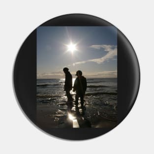 Children Silhouetted On A Beach Pin