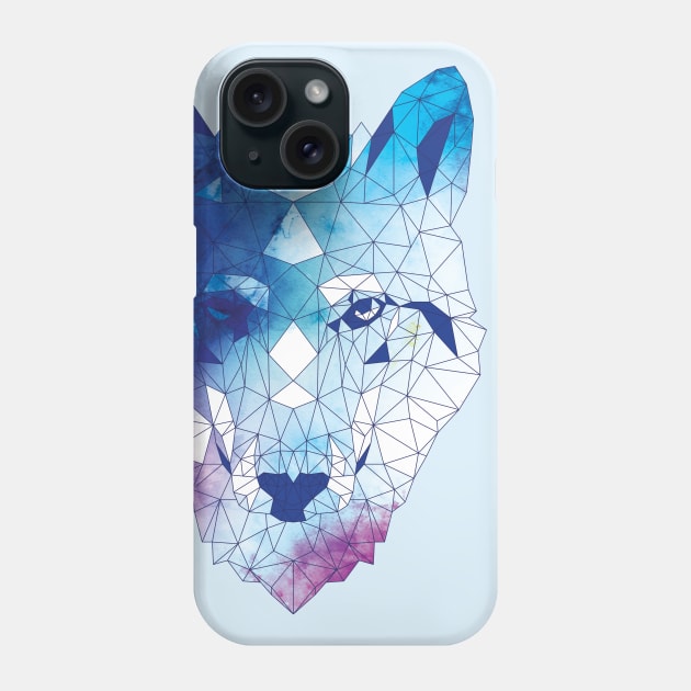 Geometric Blue Wolf Digital Painting Phone Case by polliadesign