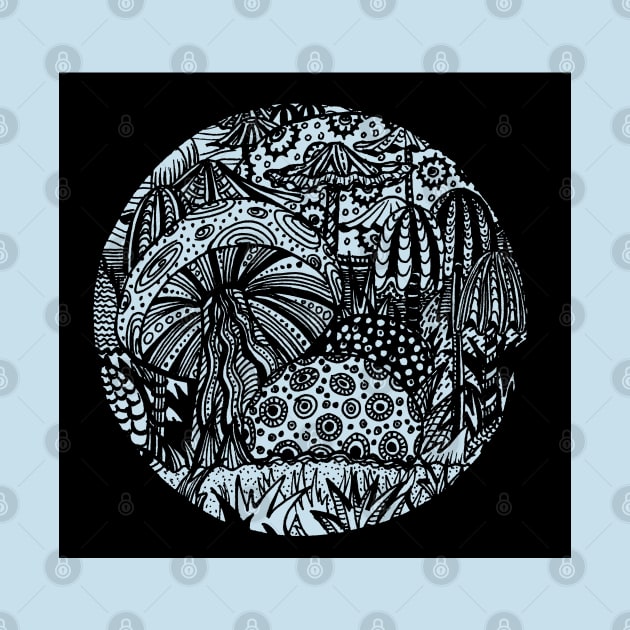 Mushroom Circle Var 1 - Black Surround - Transparent Centre - Aussie Tangle by Heather by Heatherian