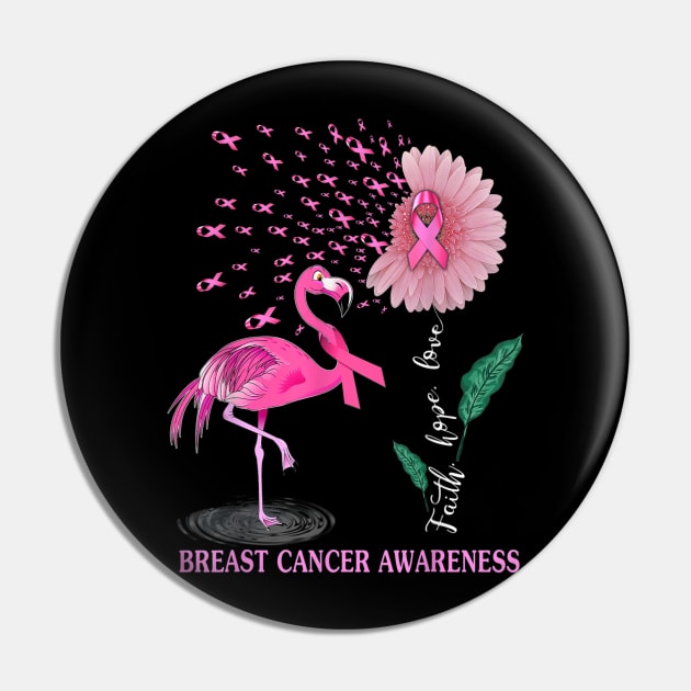 Style Cancer Faith Hope Love Sunflower Breast Cancer Awareness Pin by designathome