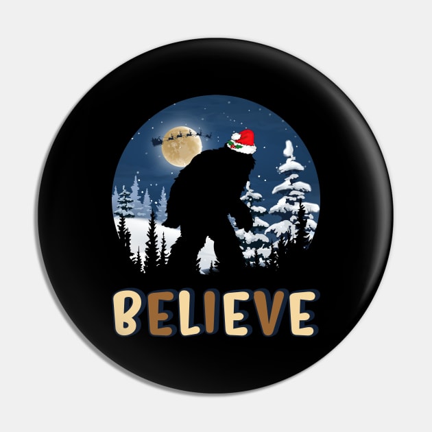 Funny Christmas Xmas Bigfoot Believe Sasquatch Pin by Happy Shirt