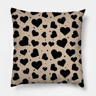 Black Hearts Seamless Pattern on Brown Background Pillow