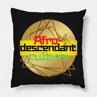 Golden geometric figure with texts in red, black, yellow and green colors Pillow