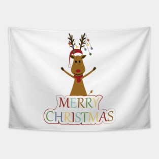 Happy and Merry Christmas reindeer Tapestry