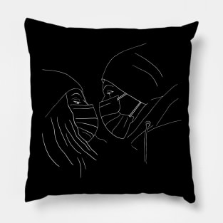 Man and Woman Kissing Pillow