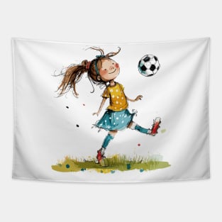 Little Girl Playing Soccer Tapestry