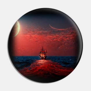 Sailing Ship In Red Glowing Ocean Pin