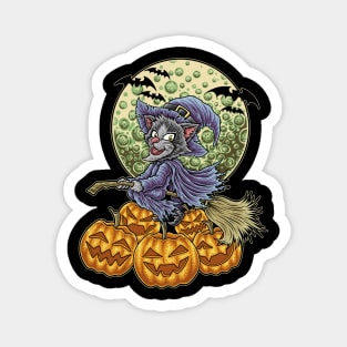 Cat Witch Halloween Pumpkin for Cat Lover Magnet