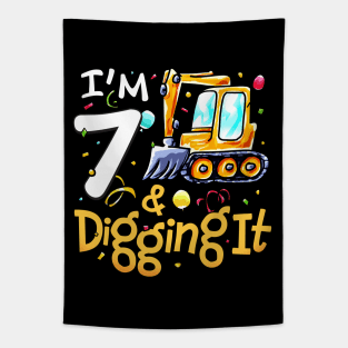 I'm 7 And Digging It Construction Excavator 7th Birthday Tapestry