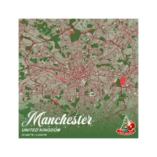 Manchester - United Kingdom Christmas Map T-Shirt