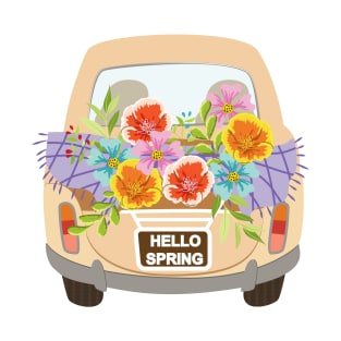 Hello Spring Vintage Floral Car T-Shirt