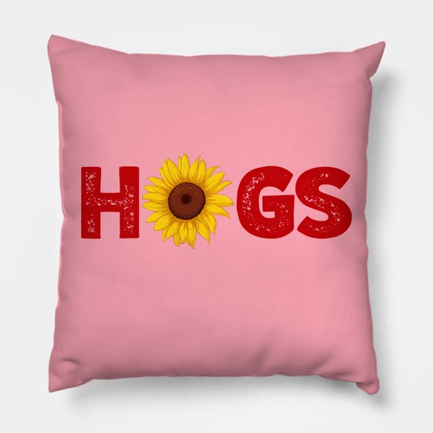 Hogs with Sun Flower Design Pillow by Arkansas Shop