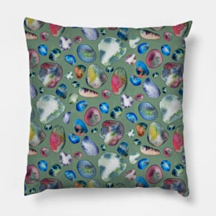 Watercolor stones sea vibes green water Pillow