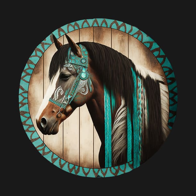 Western Horse Tribal Turquoise Stripe Design for Boys Men by Kertz TheLegend