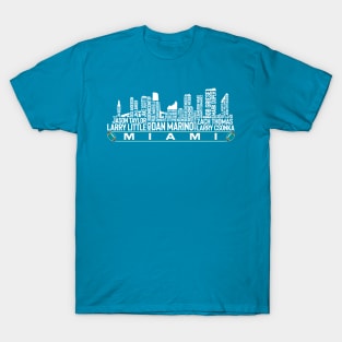 NEW!! Miami Marlins Baseball Team All Time Legends, Miami City Skyline  T-Shirt