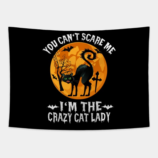 Halloween You can`t scare me, I`m the scary Cat Lady Tapestry by Lin-Eve