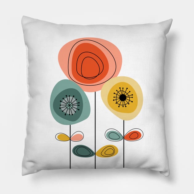 Mid Century Modern Flowers 1 Pillow by Dream Print Designs