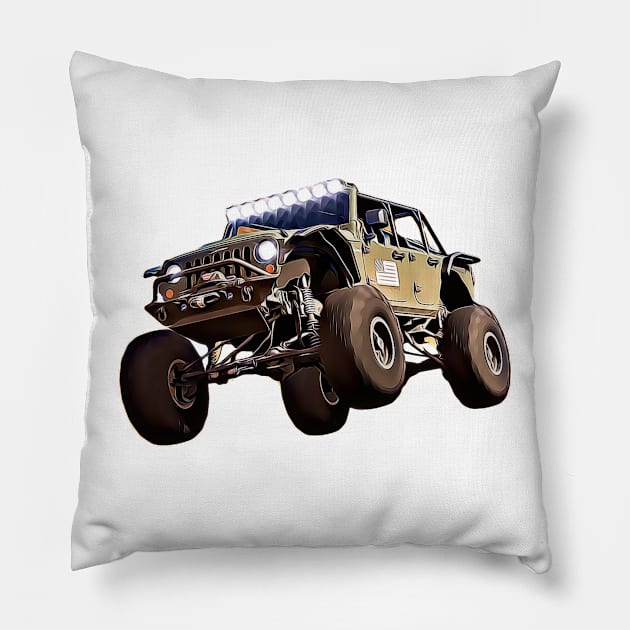 Jeep Rubicon Cartoon Pillow by Auto-Prints