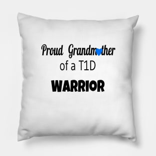 Proud Grandmother Black Text Blue Heart Pillow