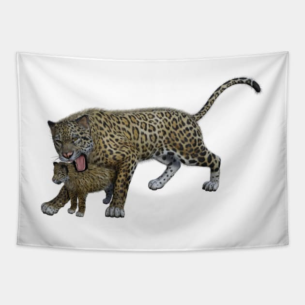 Jaguar and cub Tapestry by Carlosr1946