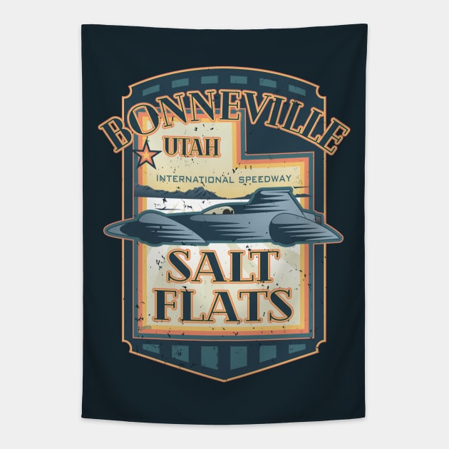 Bonneville Salt Flats International Speedway Vintage Retro Style Illustration Tapestry by hobrath