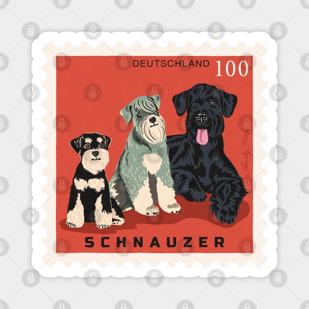 Schnauzer Dogs Postage Stamp Magnet by illucalliart