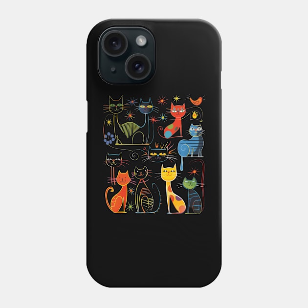 Mid-Century Modern CAT Mats Phone Case by skeleton sitting chained