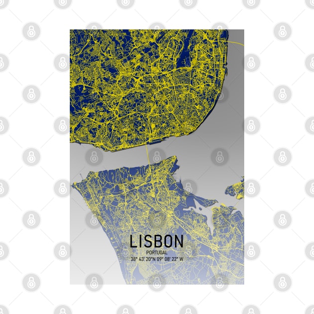 Lisbon City Map Yellow and Blue by MapCarton