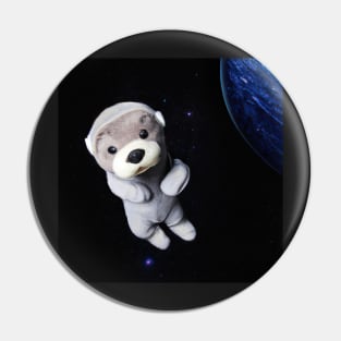 OtterSpace Otter Astronaut Plushie in front of planet outerspace Pin