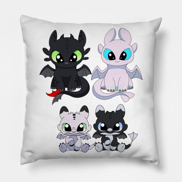 Fury Family dragons Toothless Light fury, night lights, baby dragon Pillow by PrimeStore