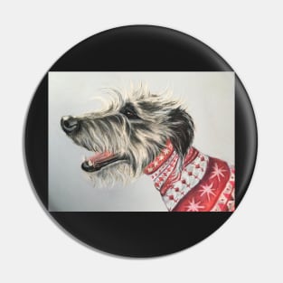 Scruffy Lurcher in Christmas jumper Pin