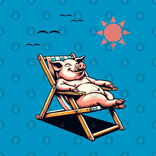Piggy laying on a beach chair by Art_Boys