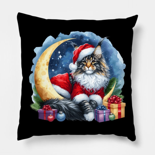 Maine Coon Cat On The Moon Christmas Pillow by Graceful Designs