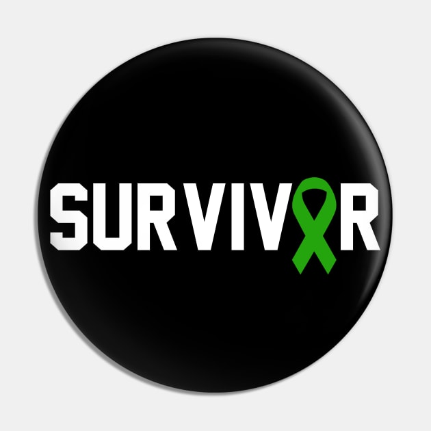 Transplant Survivor - Green Ribbon Organ Donation Awareness Pin by jpmariano