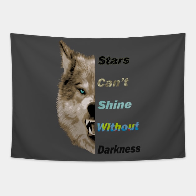 Wolf Head Vector Graphic Design - Stars Can't Shine Without Darkness Tapestry by RamoryPrintArt