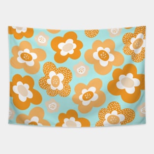 Funky Floral Pattern in Orange and Light Blue Tapestry