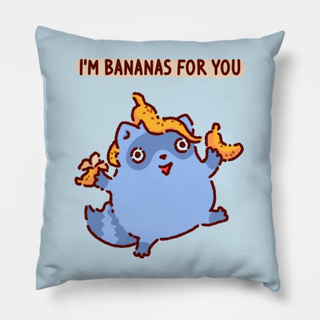 Raccoon with bananas, I'm bananas for you, crazy in love Pillow by Tinyarts