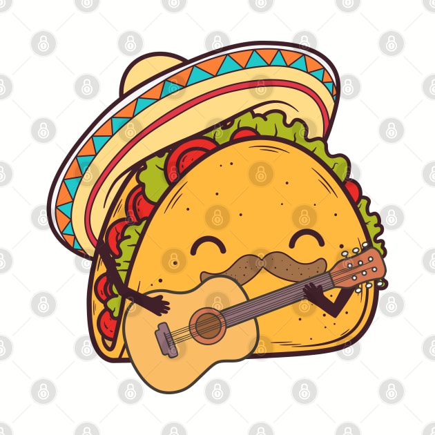 Taco Playing Classic Guitar Cinco de Mayo Cartoon by RayanPod